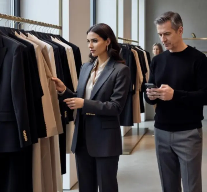 Stylowi klienci FashionShopp podczas zakupów online i w butiku